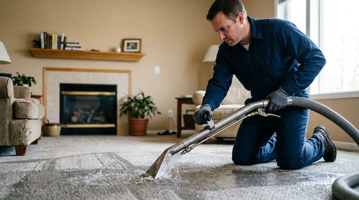 Water damage restoration technician working near Dundas, IL